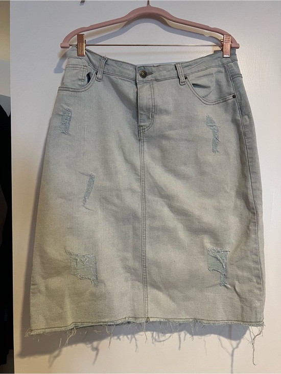 The Main Street Exchange Dresses & Skirts - The Main Street exchange Women's Light Blue Distressed Denim Midi Skirt